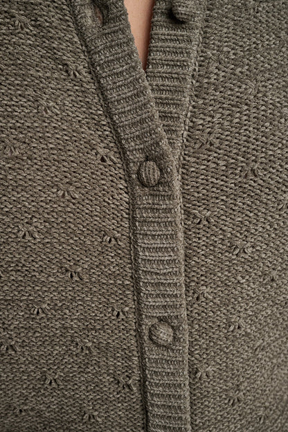 DKNY ELBOW SLEEVE CHENILLE CARDIGAN