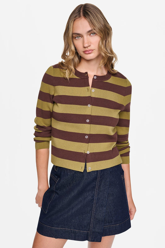 DKNY CROPPED STRIPED CARDIGAN