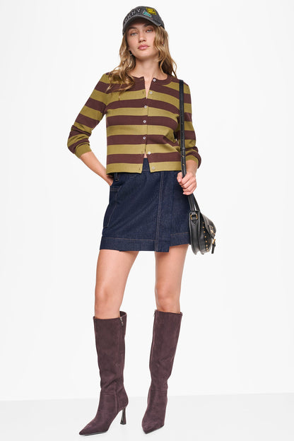 DKNY CROPPED STRIPED CARDIGAN