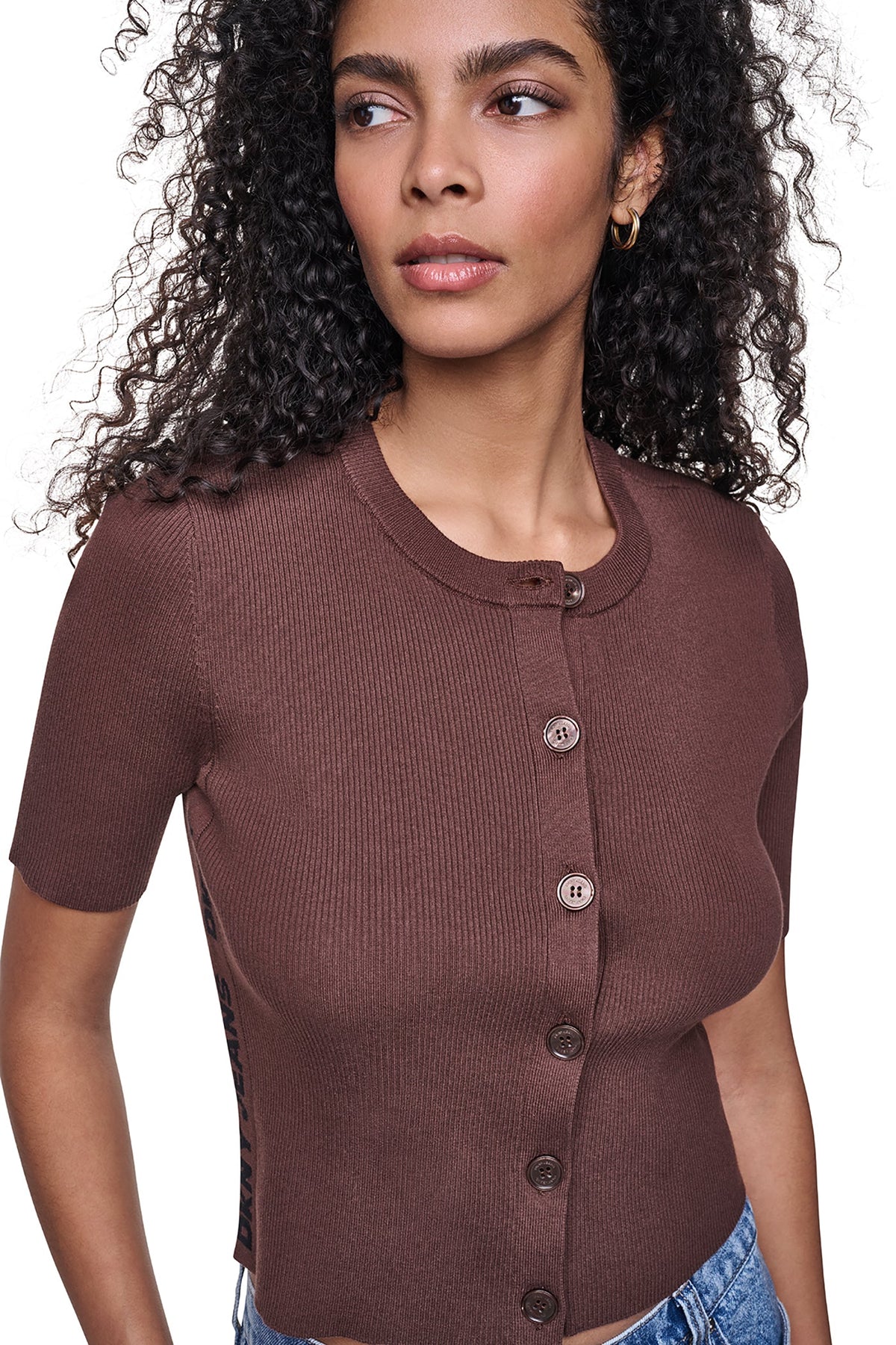 DKNY LOGO BUTTON CARDIGAN