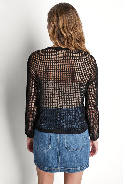 DKNY CROCHET OPEN-STITCH LOGO SWEATER