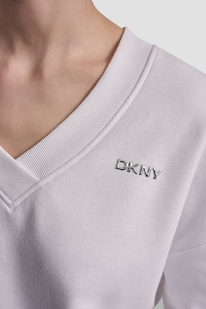 DKNY METALLIC BUBBLE LOGO V-NECK PULLOVER