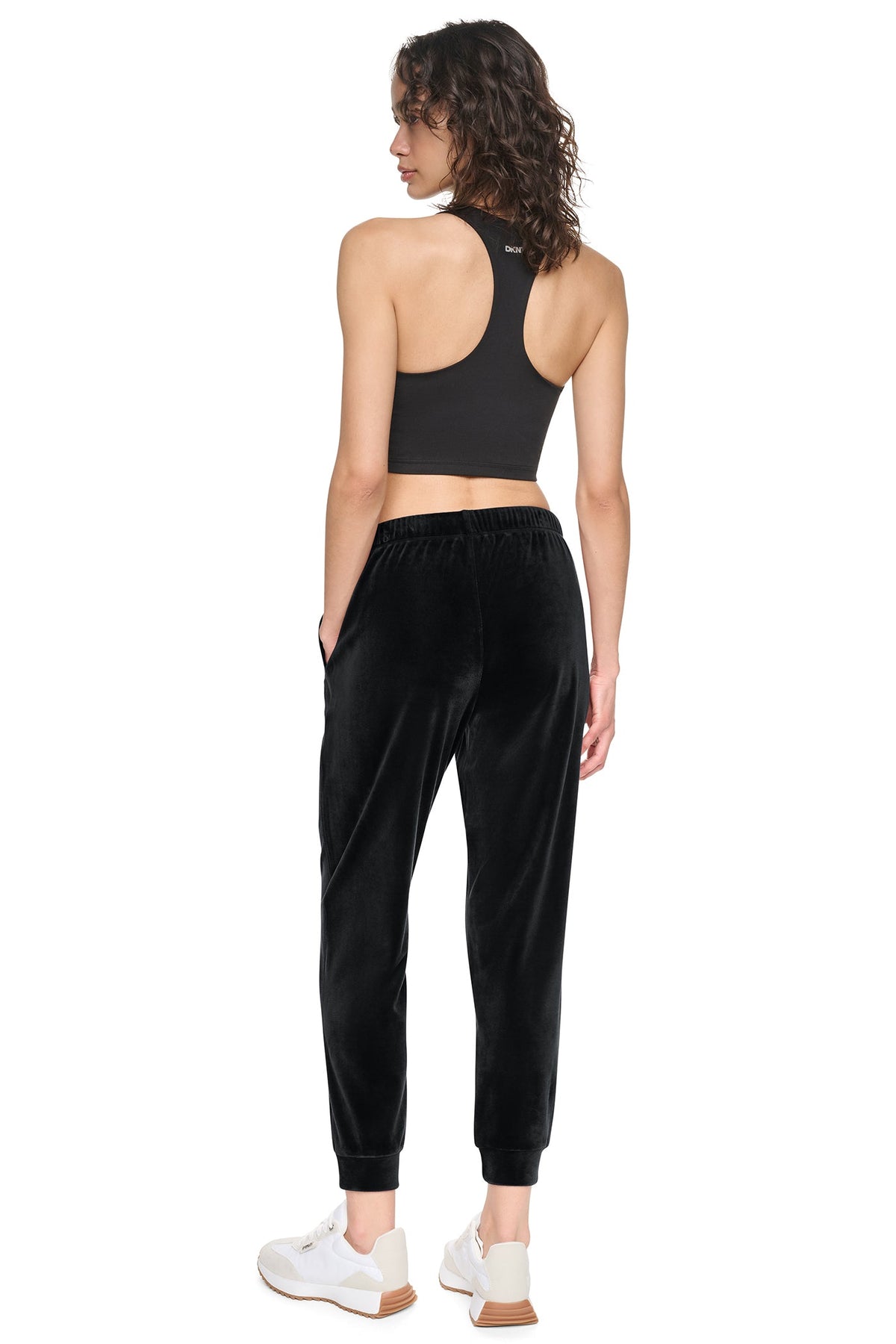 DKNY VARSITY VELOUR RHINESTONE LOGO MID-RISE JOGGER