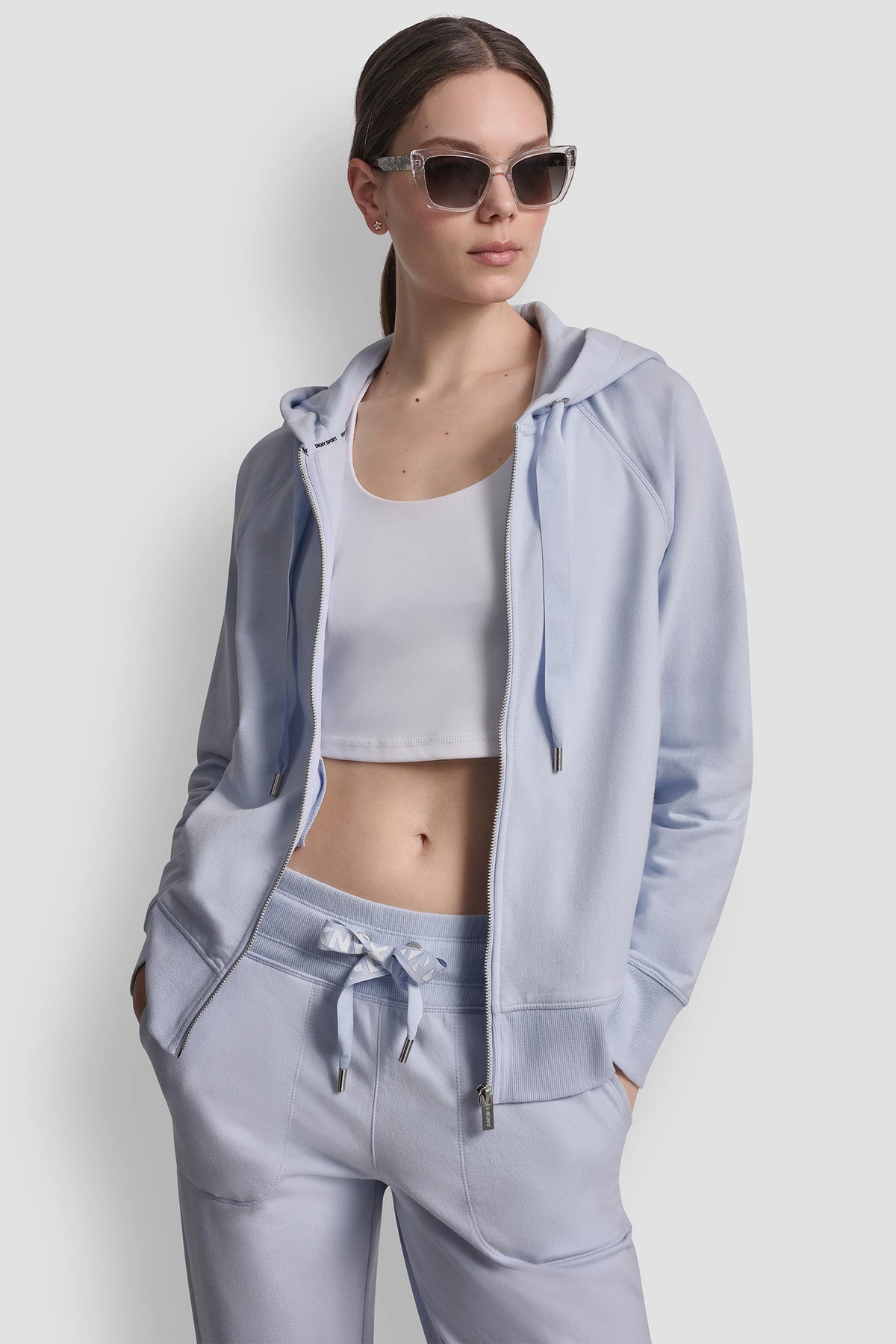 DKNY TWO-TONE LOGO DRAWSTRING HOODIE