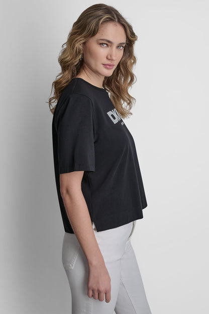 DKNY CRYSTAL BORDER LOGO GRAPHIC TEE