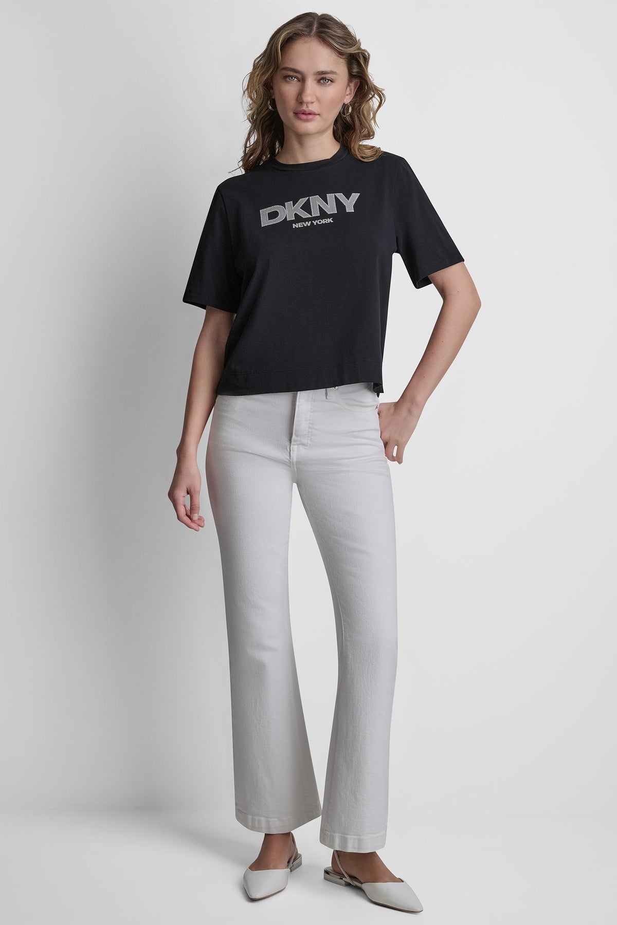 DKNY CRYSTAL BORDER LOGO GRAPHIC TEE