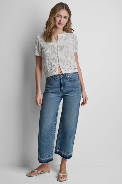DKNY LACE STITCH BUTTON FRONT CARDIGAN