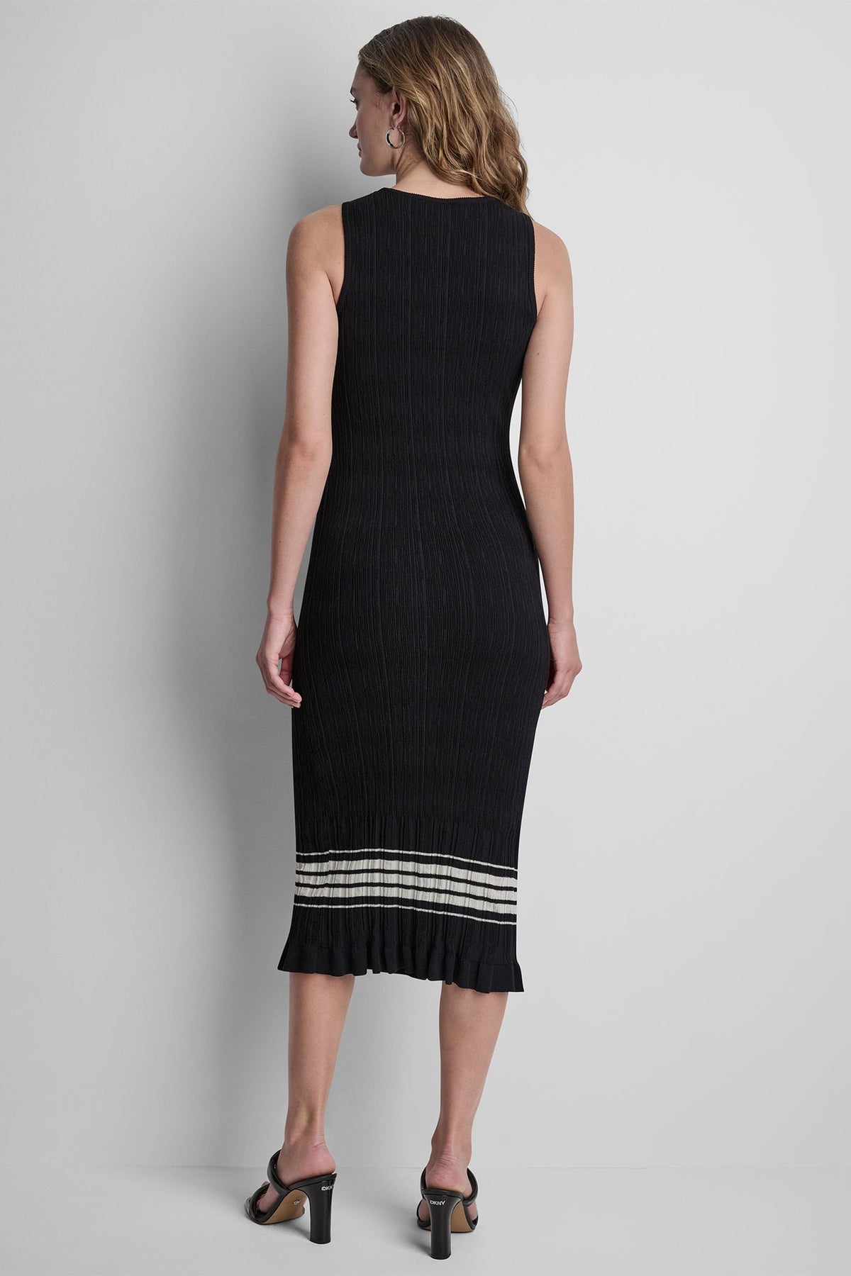 DKNY RIBBED COTTON-BLEND STRIPE MIDI SWEATER DRESS