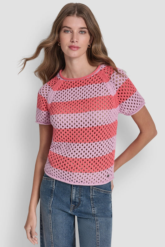 DKNY OPEN STITCH STRIPE SWEATER