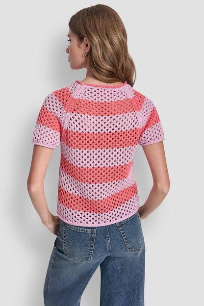 DKNY OPEN STITCH STRIPE SWEATER