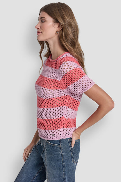 DKNY OPEN STITCH STRIPE SWEATER
