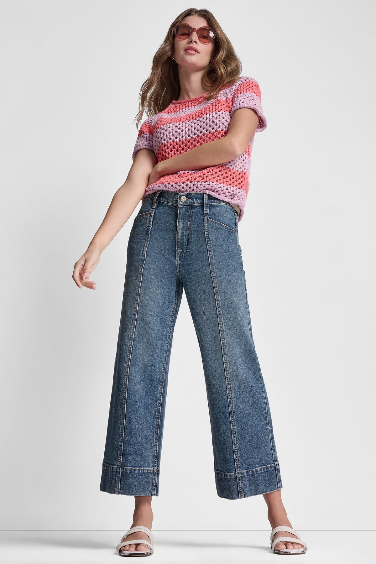 DKNY OPEN STITCH STRIPE SWEATER