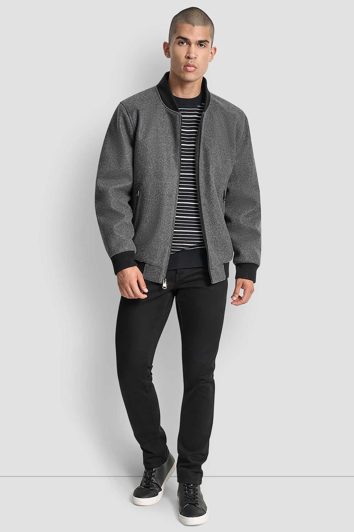 DKNY FAUX WOOL BOMBER WITH HOODED BIB