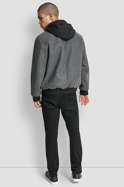 DKNY FAUX WOOL BOMBER WITH HOODED BIB