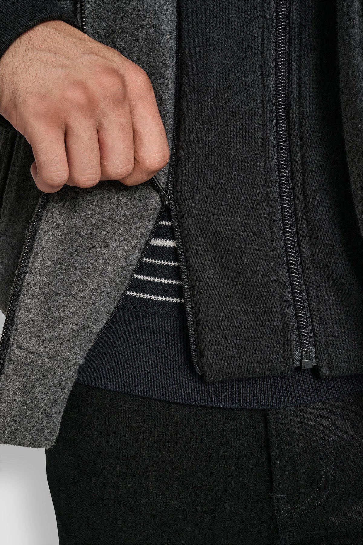 DKNY FAUX WOOL BOMBER WITH HOODED BIB
