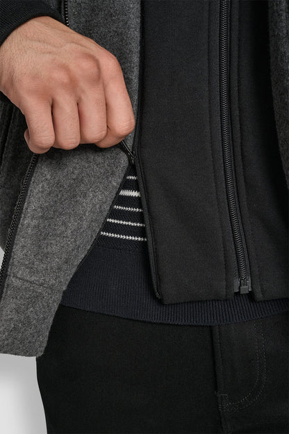 DKNY FAUX WOOL BOMBER WITH HOODED BIB