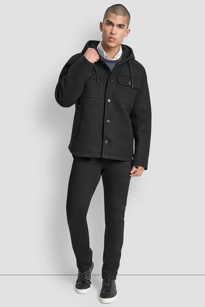 DKNY FAUX WOOL HOODED SHIRT JACKET