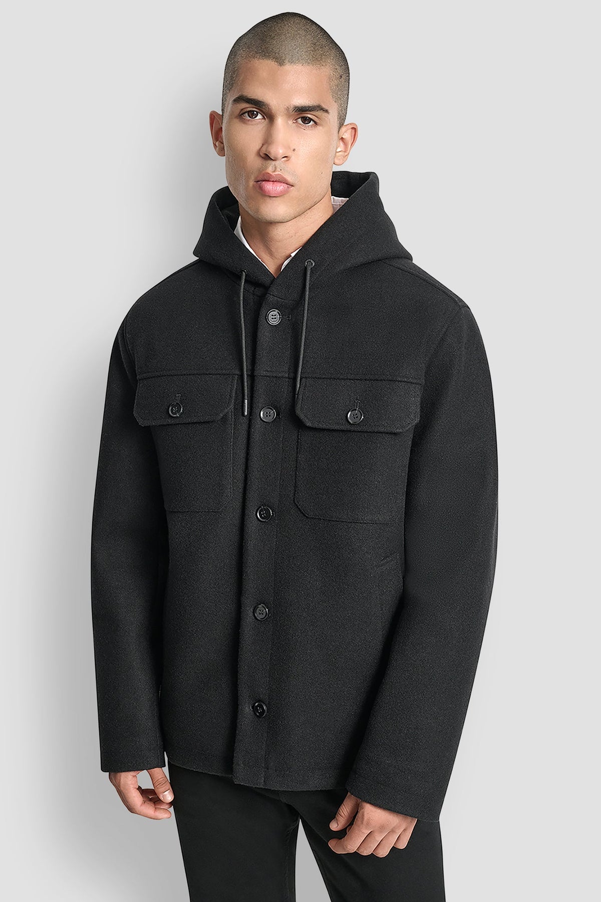 DKNY FAUX WOOL HOODED SHIRT JACKET