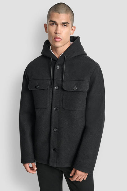 DKNY FAUX WOOL HOODED SHIRT JACKET