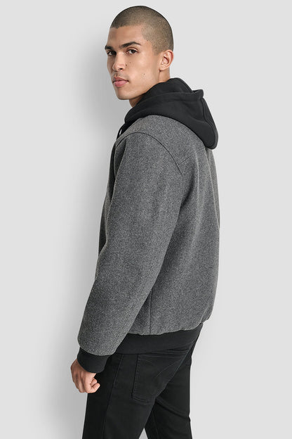 DKNY FAUX WOOL BOMBER WITH HOODED BIB