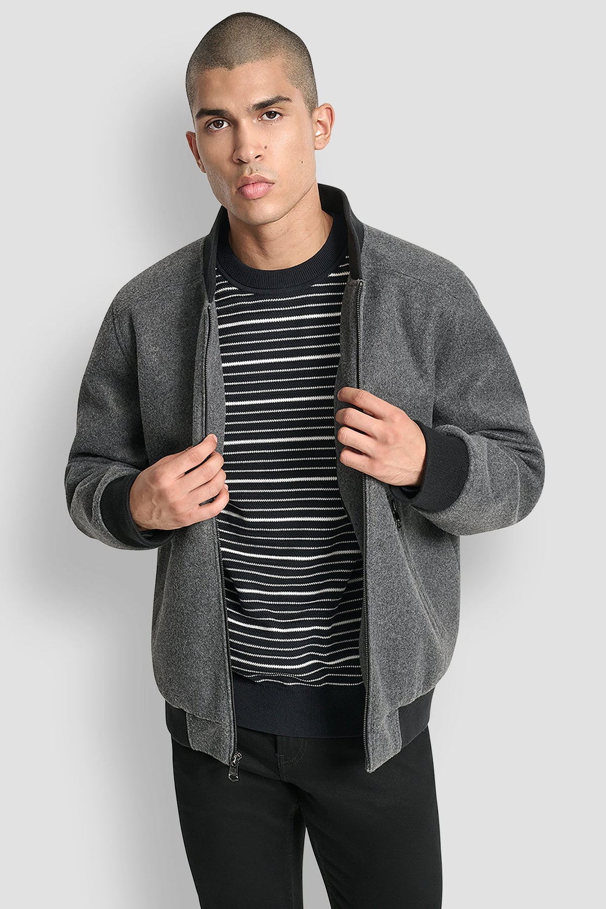 DKNY FAUX WOOL BOMBER WITH HOODED BIB