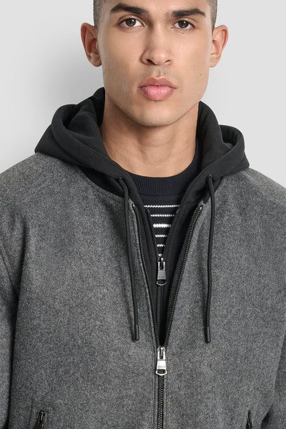 DKNY FAUX WOOL BOMBER WITH HOODED BIB