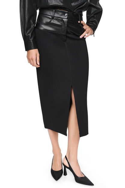 DKNY MIXED MEDIA SPLIT FRONT MIDI SKIRT