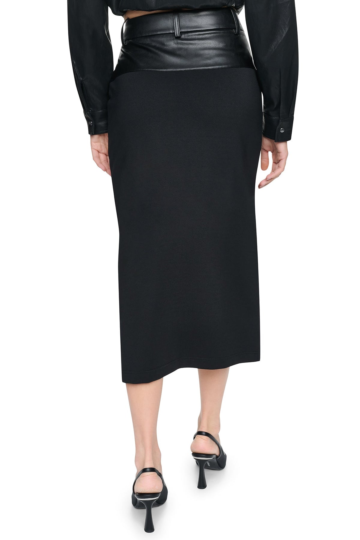 DKNY MIXED MEDIA SPLIT FRONT MIDI SKIRT