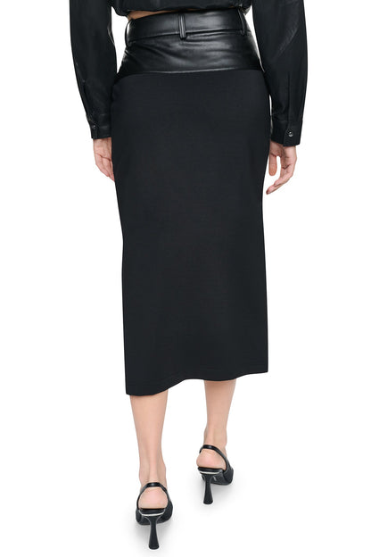 DKNY MIXED MEDIA SPLIT FRONT MIDI SKIRT
