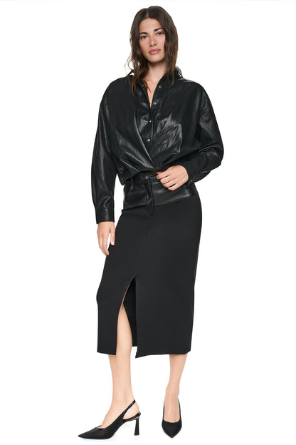 DKNY MIXED MEDIA SPLIT FRONT MIDI SKIRT