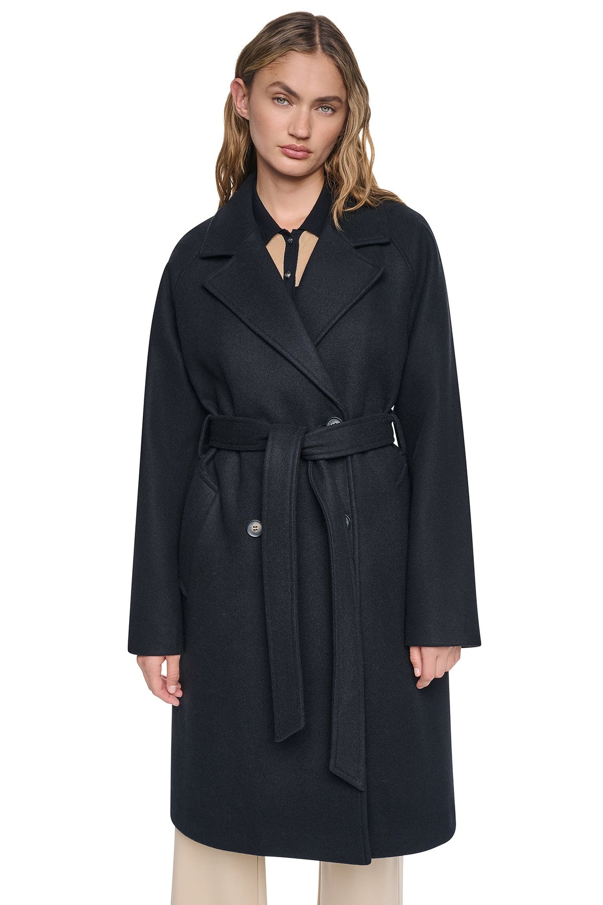 DKNY DOUBLE BREASTED WRAP COAT