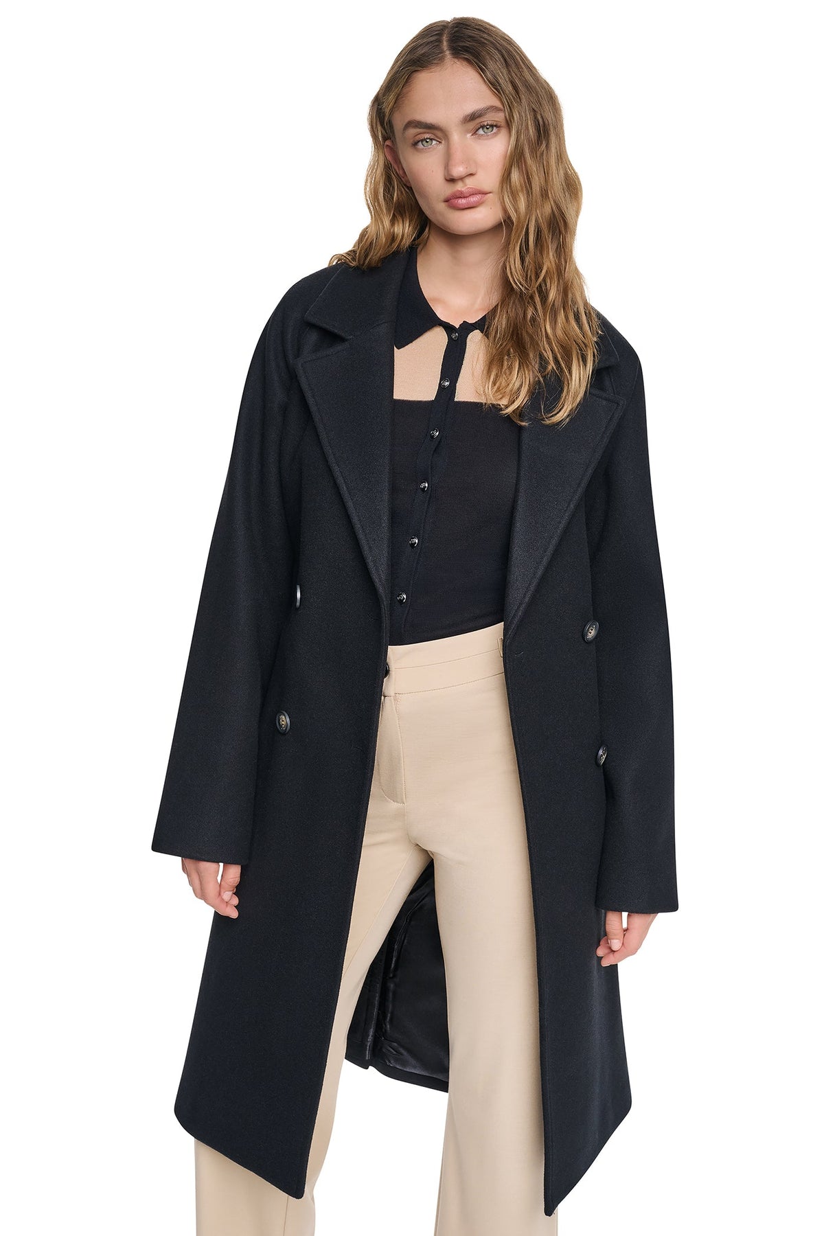 DKNY DOUBLE BREASTED WRAP COAT