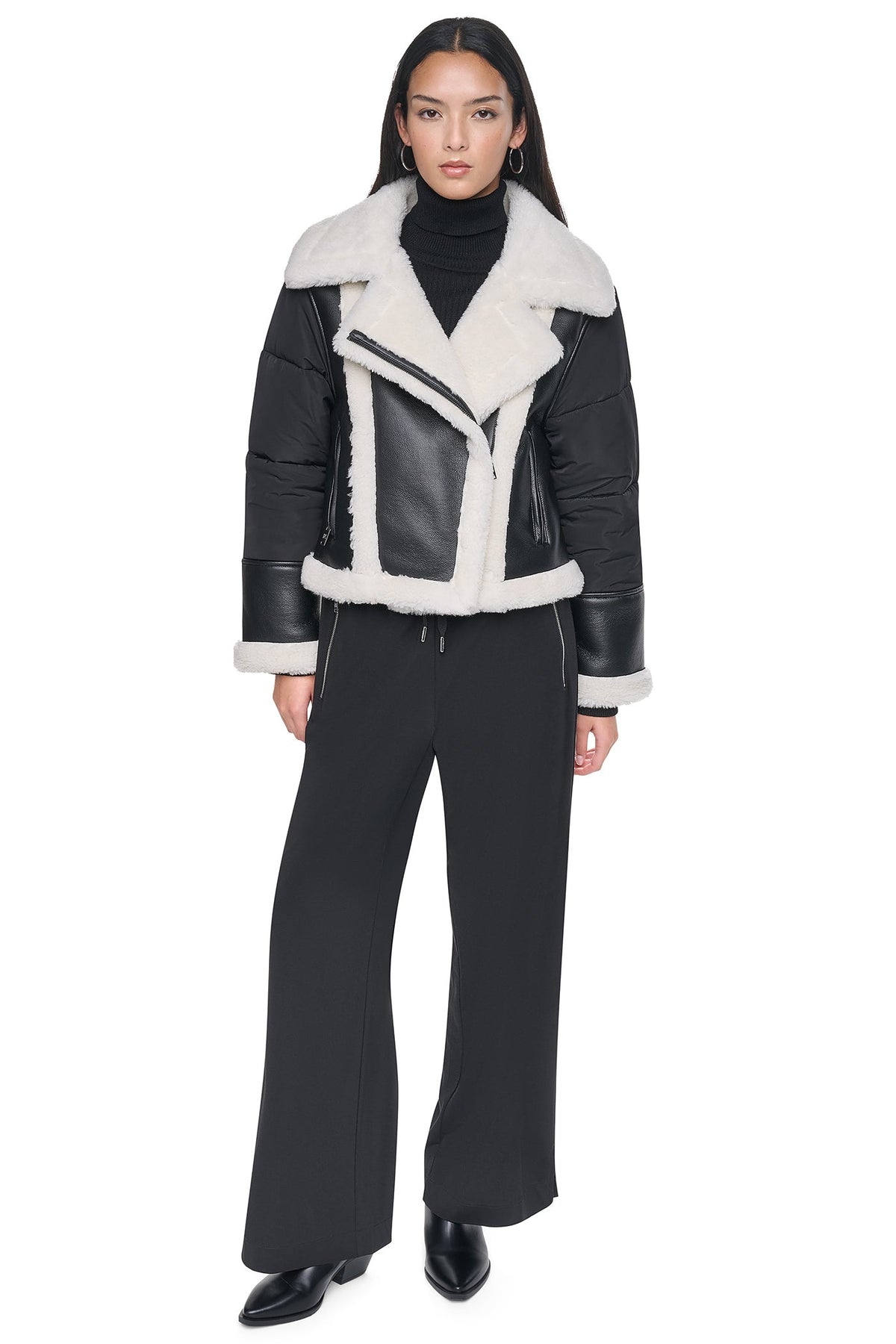 DKNY PUFF SLEEVE FAUX SHEARLING JACKET