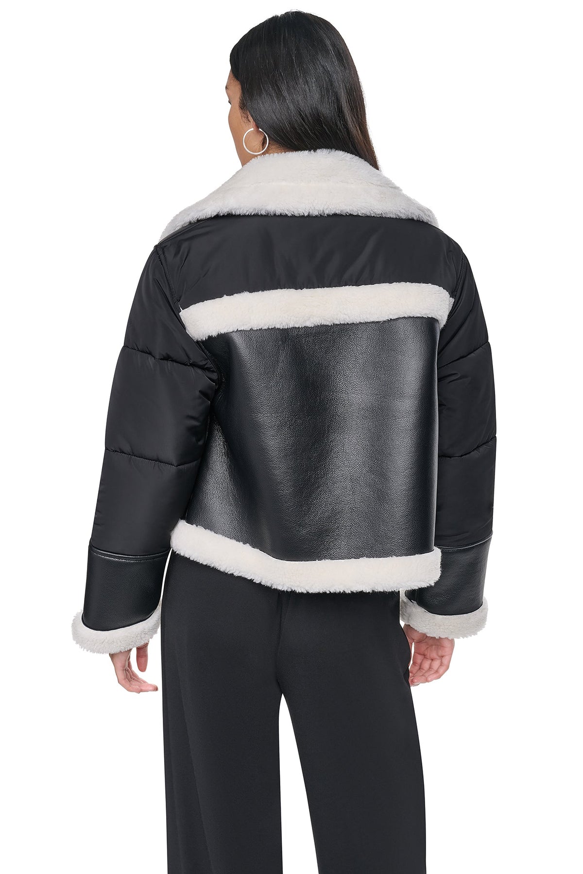 DKNY PUFF SLEEVE FAUX SHEARLING JACKET