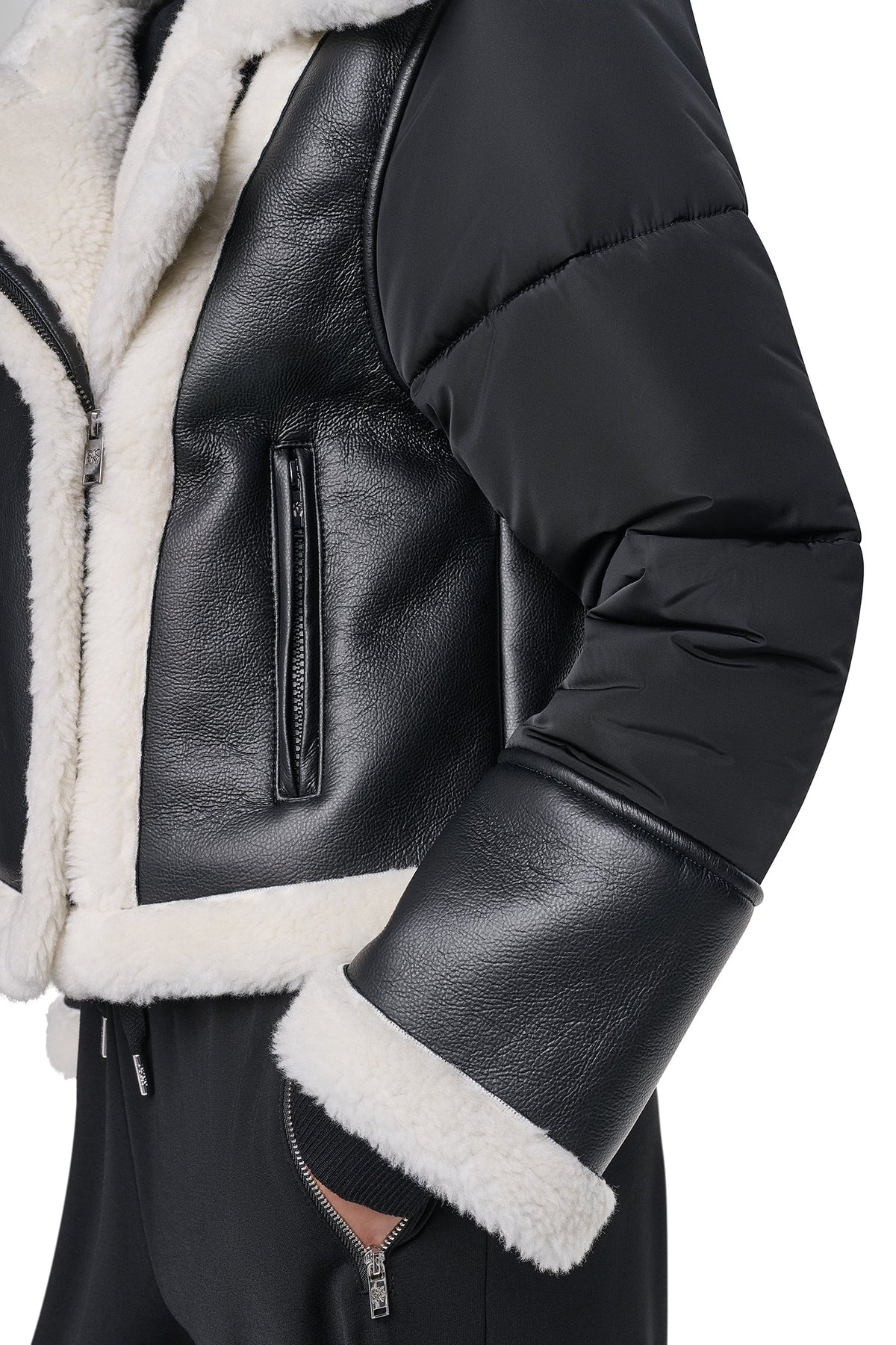 DKNY PUFF SLEEVE FAUX SHEARLING JACKET