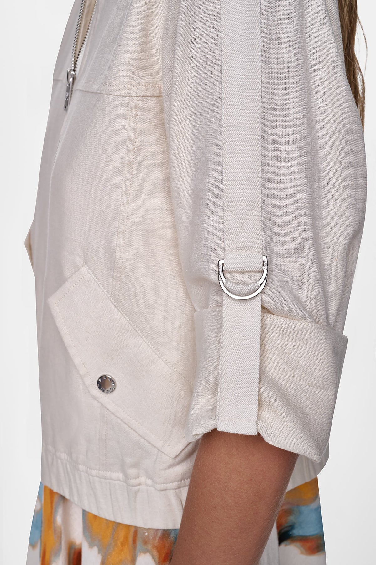 DKNY LINEN-BLEND ROLL-TAB SLEEVE BOMBER JACKET
