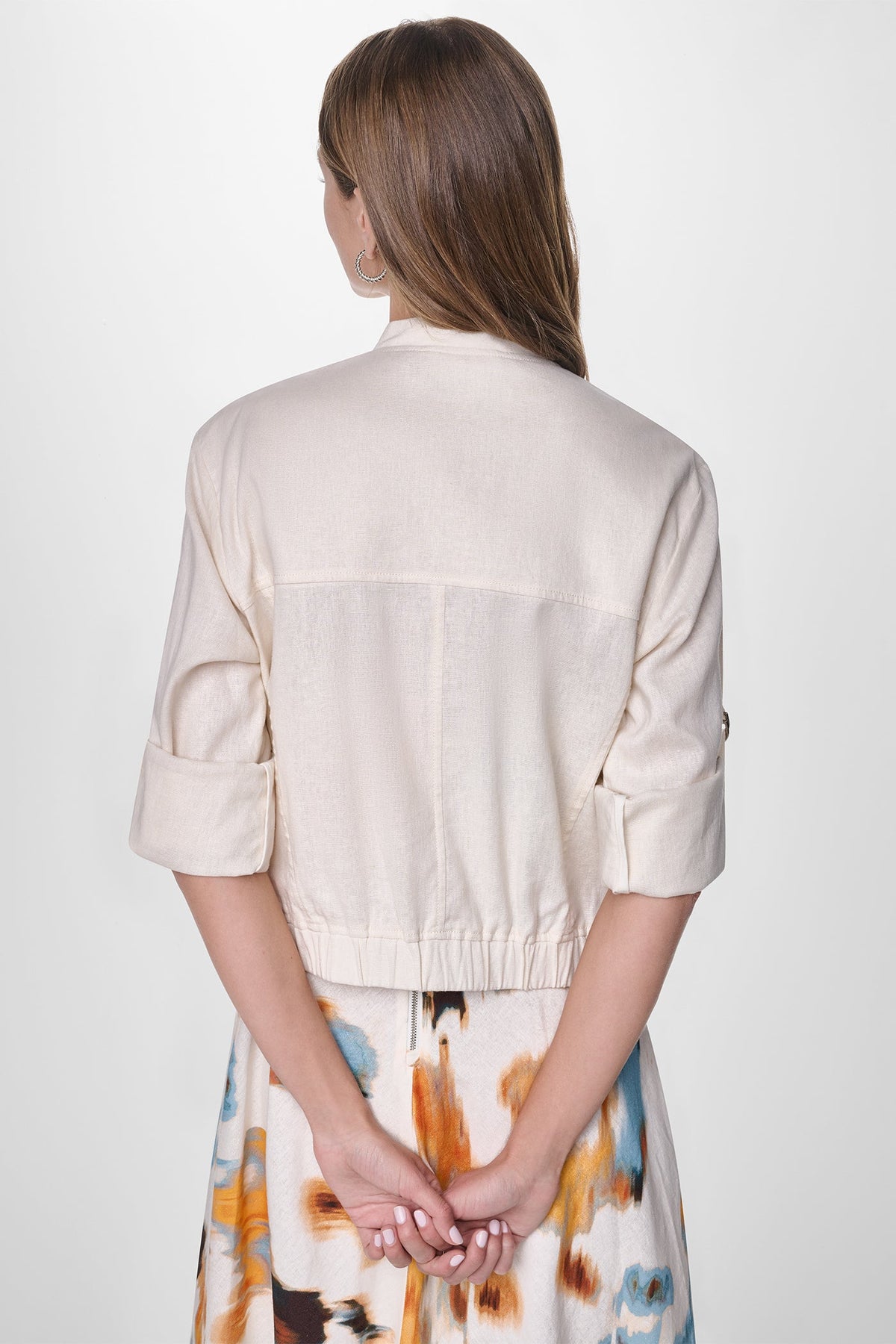 DKNY LINEN-BLEND ROLL-TAB SLEEVE BOMBER JACKET