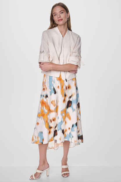 DKNY LINEN-BLEND ROLL-TAB SLEEVE BOMBER JACKET