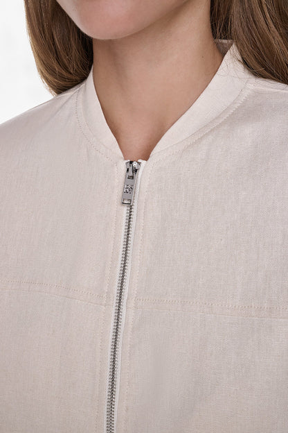 DKNY LINEN-BLEND ROLL-TAB SLEEVE BOMBER JACKET