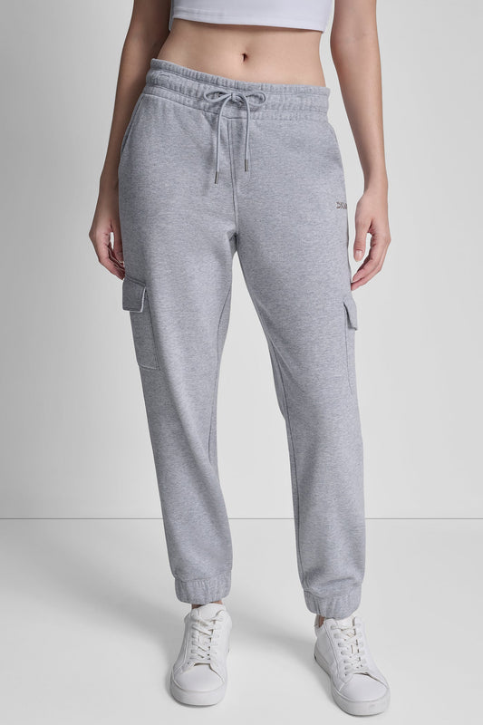 DKNY METALLIC BUBBLE LOGO SLIM FIT FLEECE CARGO JOGGER