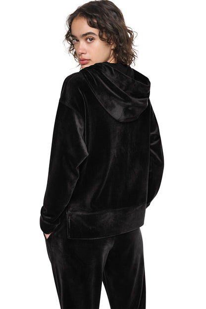 DKNY VARSITY VELOUR RHINESTONE LOGO FULL ZIP HOODIE