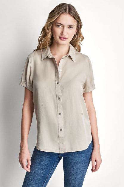 DKNY GARMENT DYE BUTTON-FRONT SHIRT