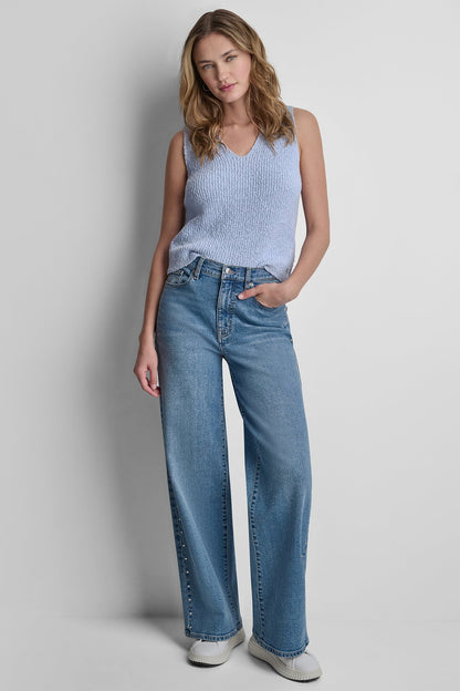 DKNY HIGH-RISE RHINESTONE STUD WIDE LEG