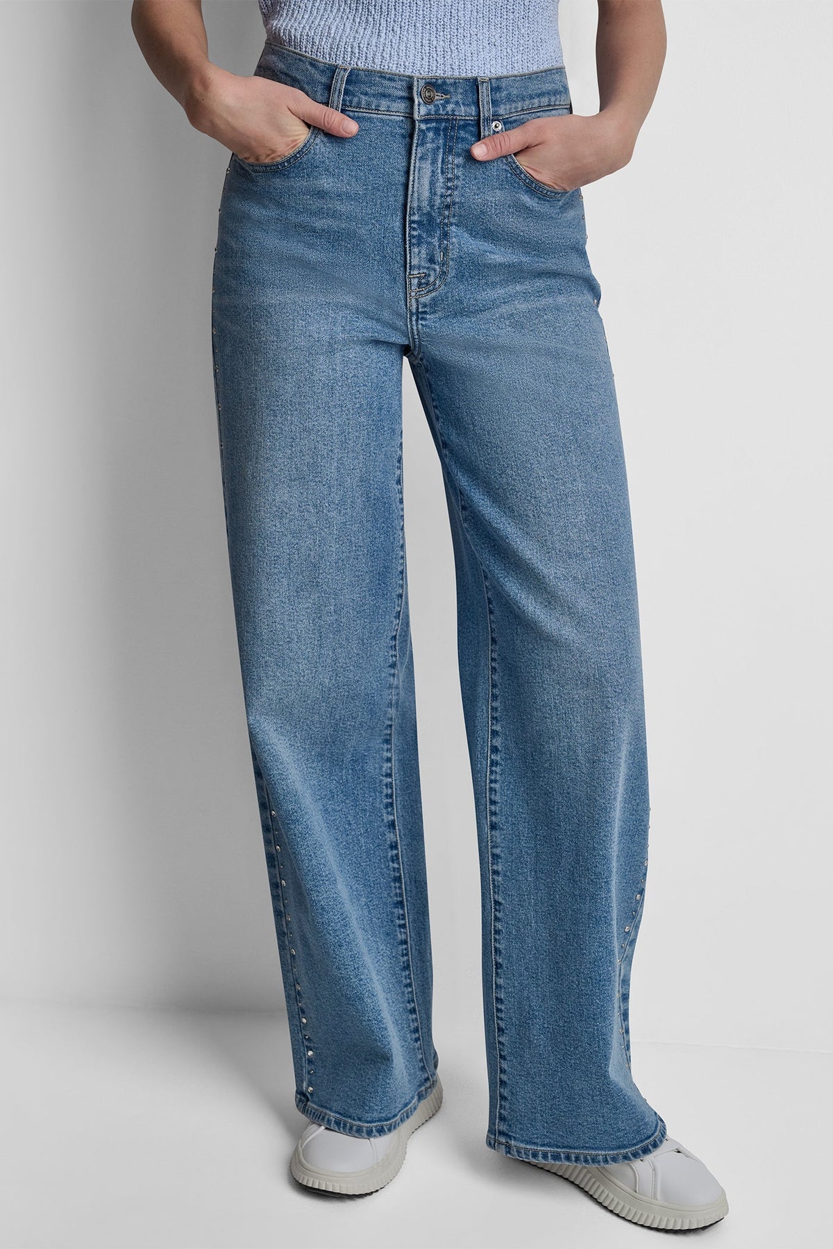 DKNY HIGH-RISE RHINESTONE STUD WIDE LEG
