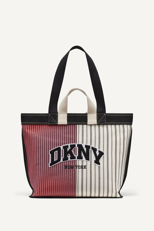DKNY BRADY CANVAS STRIPE LOGO TOTE