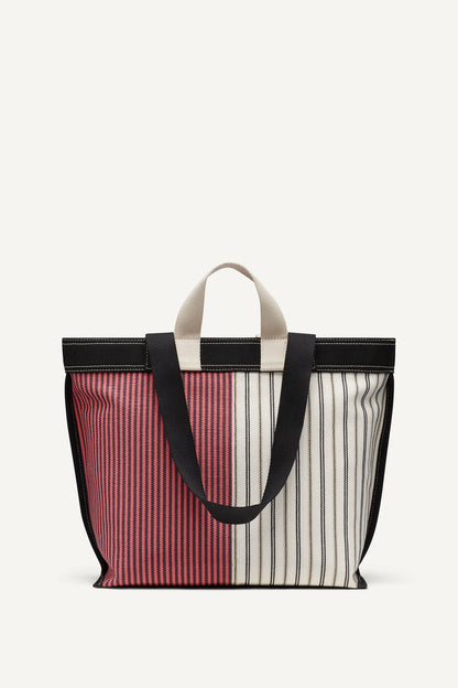 DKNY BRADY CANVAS STRIPE LOGO TOTE