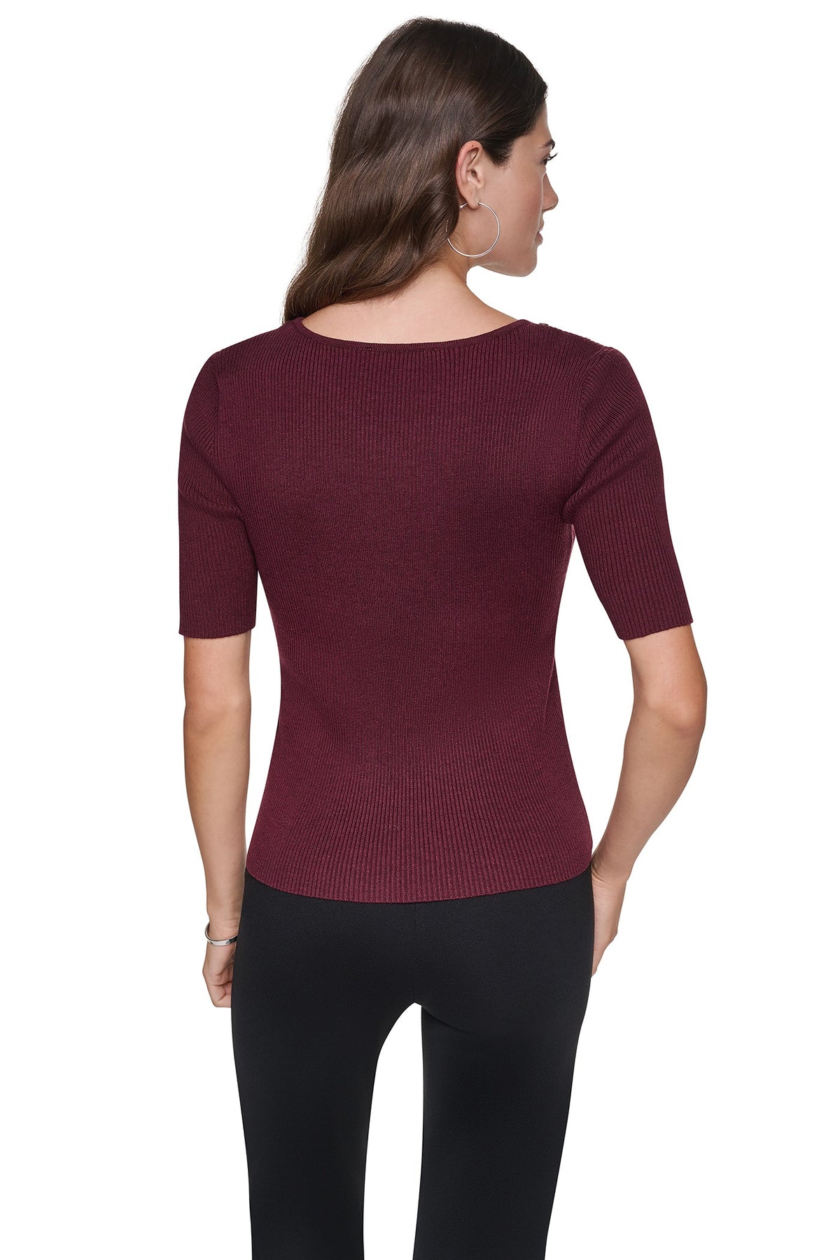 DKNY ASYMMETRIC NECK STUDDED SWEATER