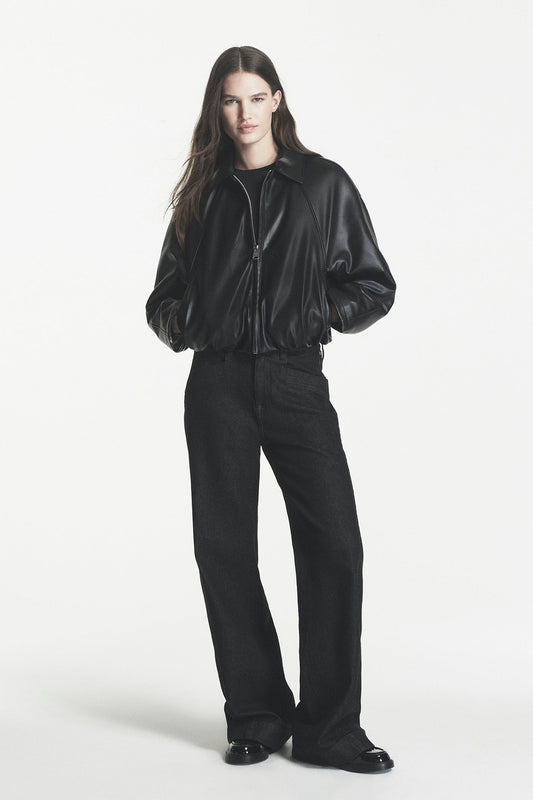 DKNY FAUX LEATHER BUBBLE HEM JACKET