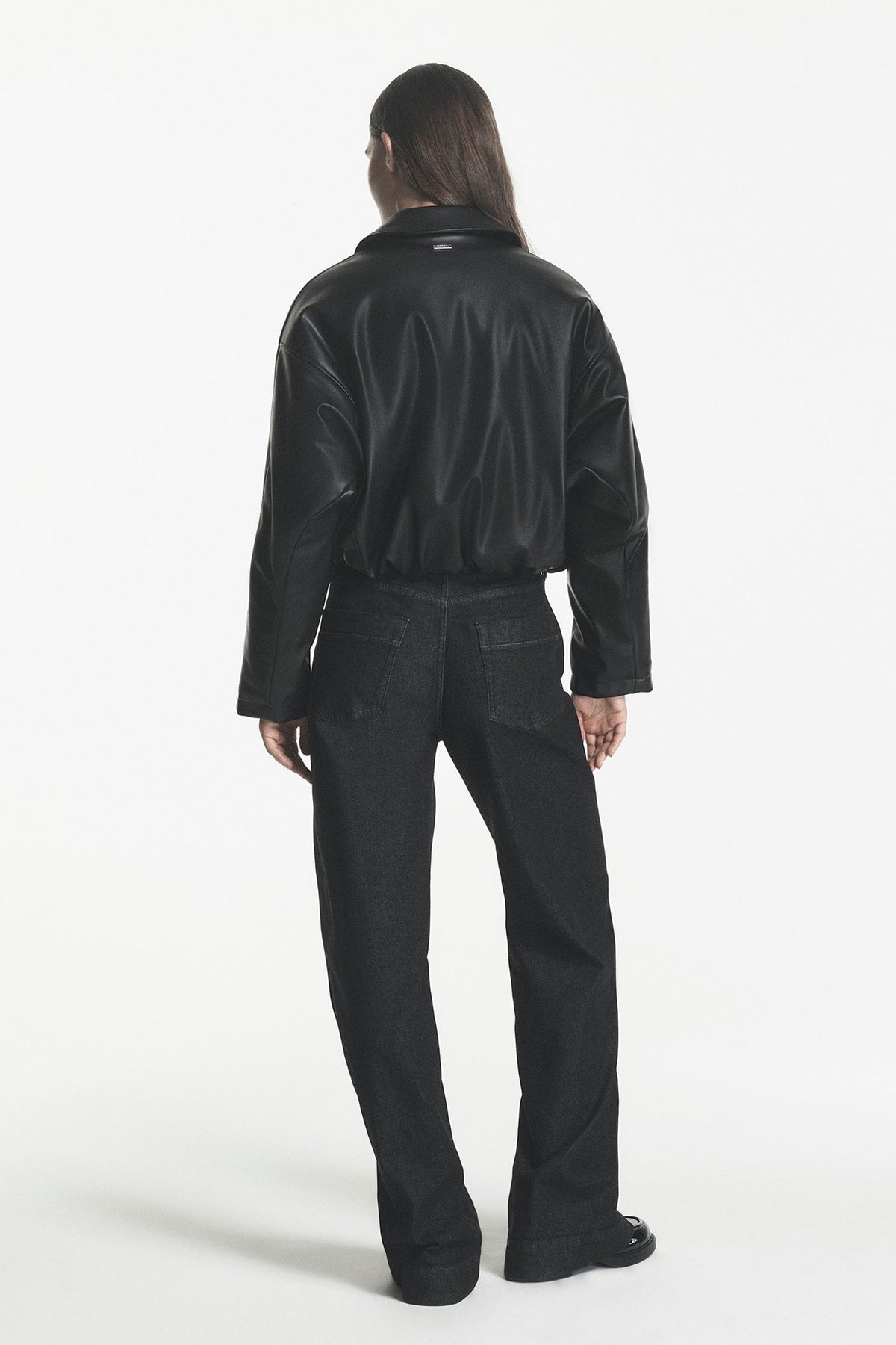 DKNY FAUX LEATHER BUBBLE HEM JACKET