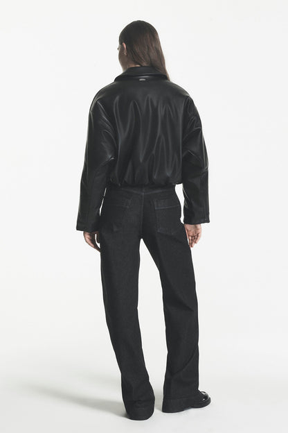 DKNY FAUX LEATHER BUBBLE HEM JACKET